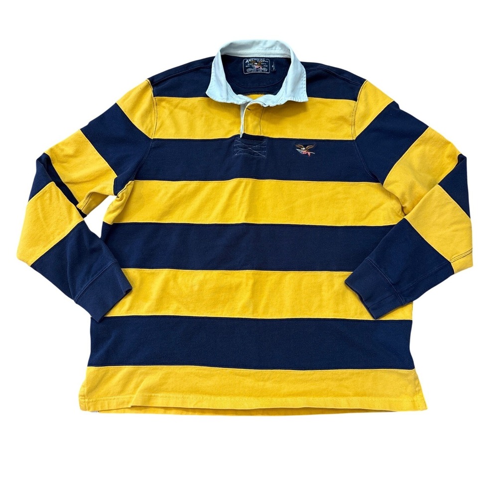 American Living Rugby Shirt Mens Blue Yellow Good Striped Long‎ Sleeve SIZE XL